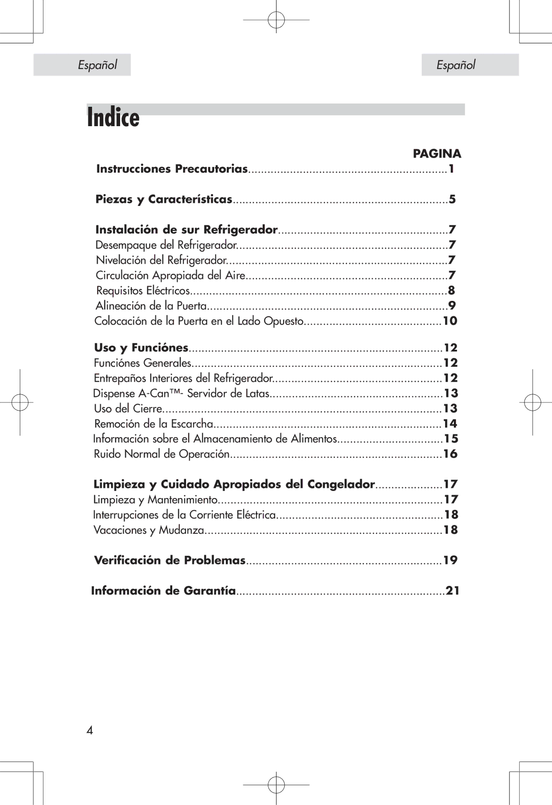 Haier HSE04WNA, HSP04WNA user manual Indice, Pagina 