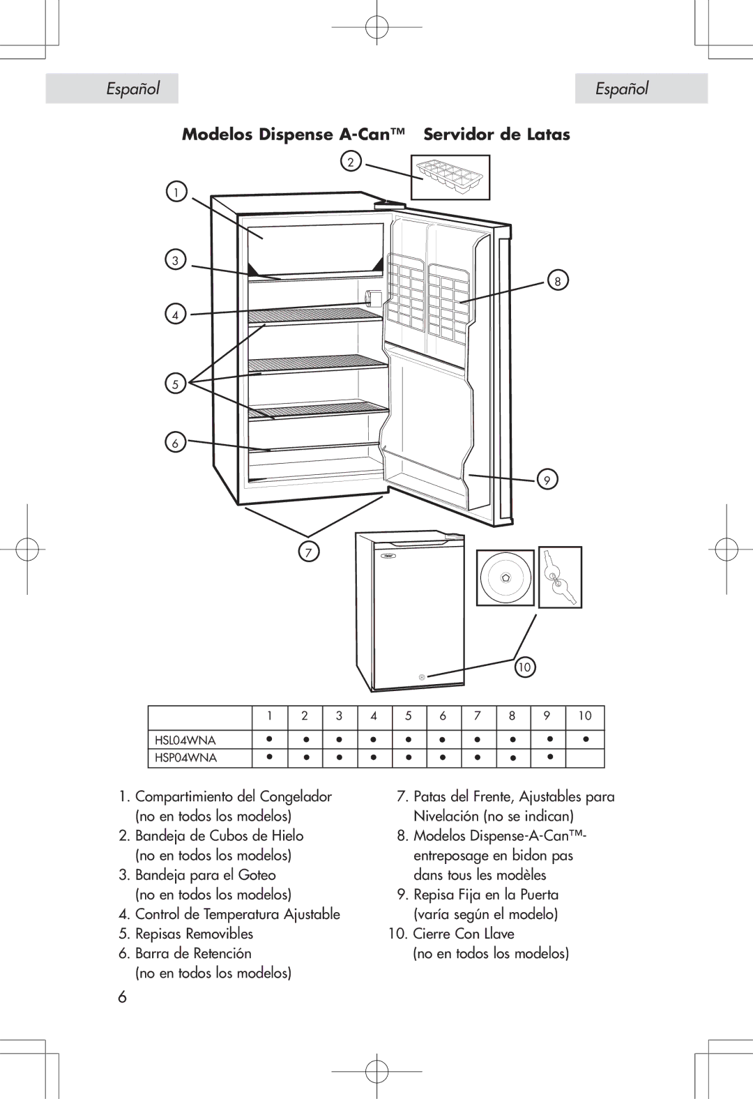 Haier HSE04WNA, HSP04WNA user manual Modelos Dispense A-Can Servidor de Latas 