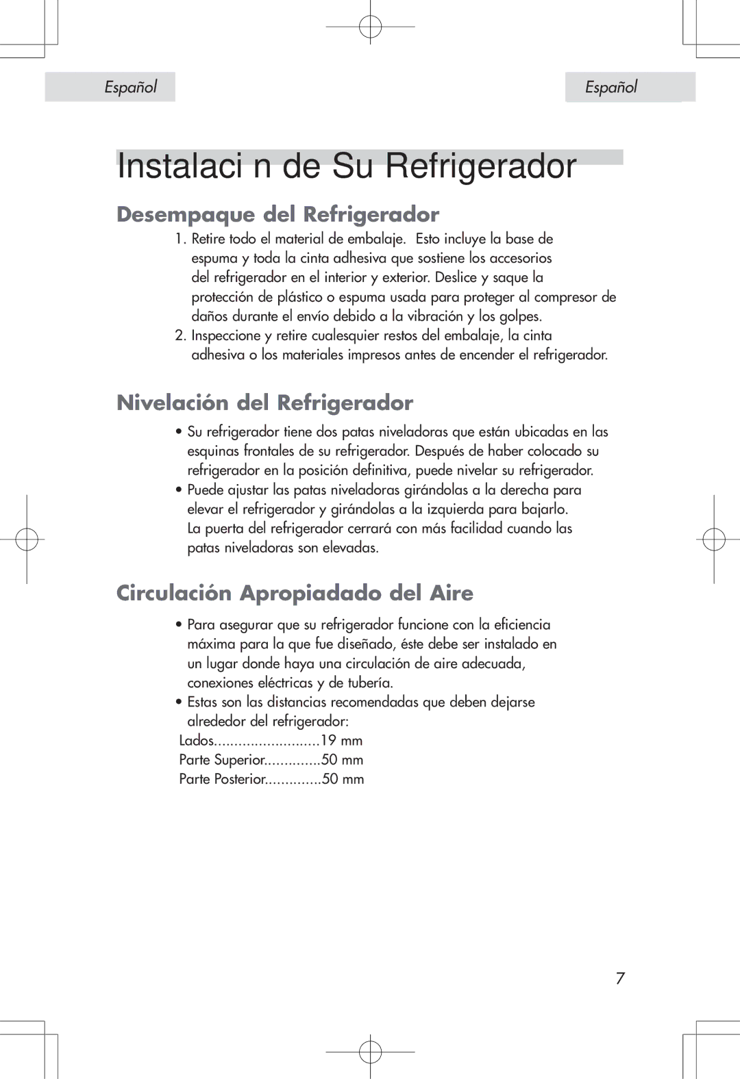 Haier HSP04WNA, HSE04WNA Instalación de Su Refrigerador, Desempaque del Refrigerador, Nivelación del Refrigerador 