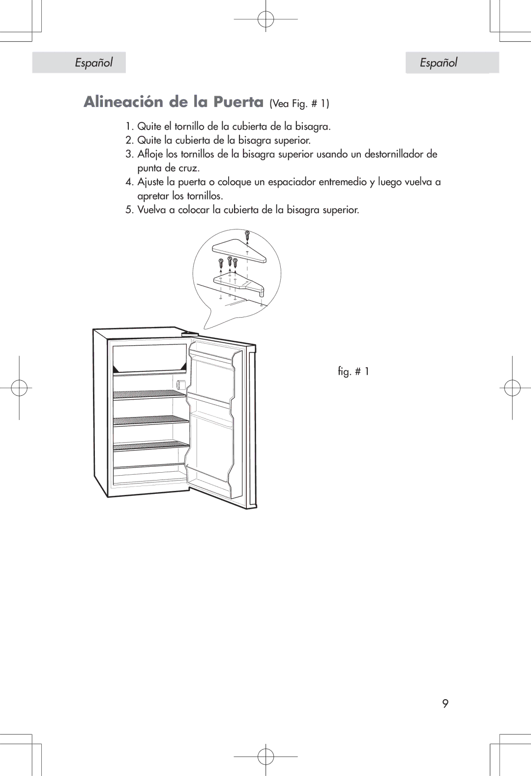 Haier HSP04WNA, HSE04WNA user manual Alineación de la Puerta Vea Fig. # 