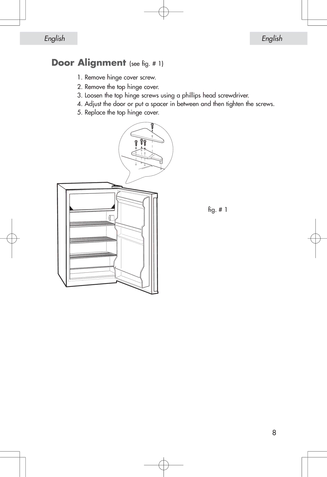 Haier HSP04WNA, HSE04WNA user manual Door Alignment see fig. #, Fig. # 