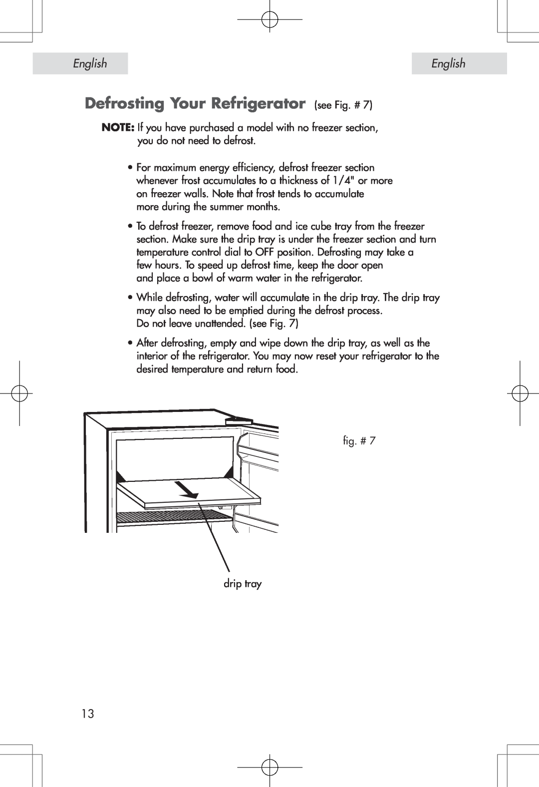Haier HSE04WNA, HSP04WNA user manual Defrosting Your Refrigerator see Fig. #, English 