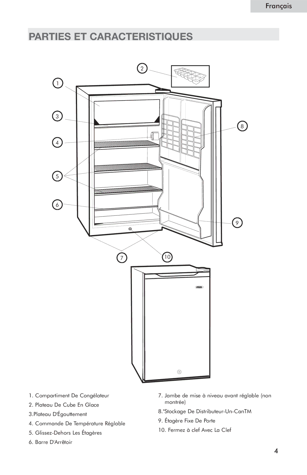 Haier HSE04WNC user manual Parties ET Caracteristiques 