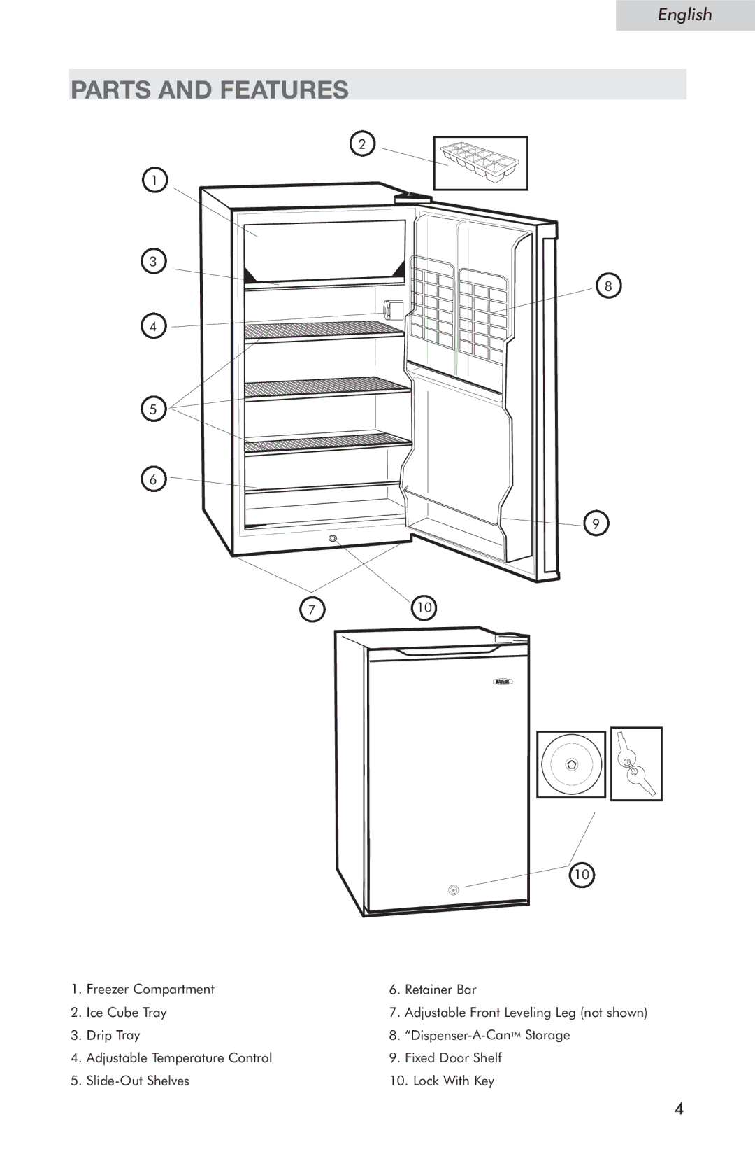 Haier HSE04WNC user manual Parts and Features 