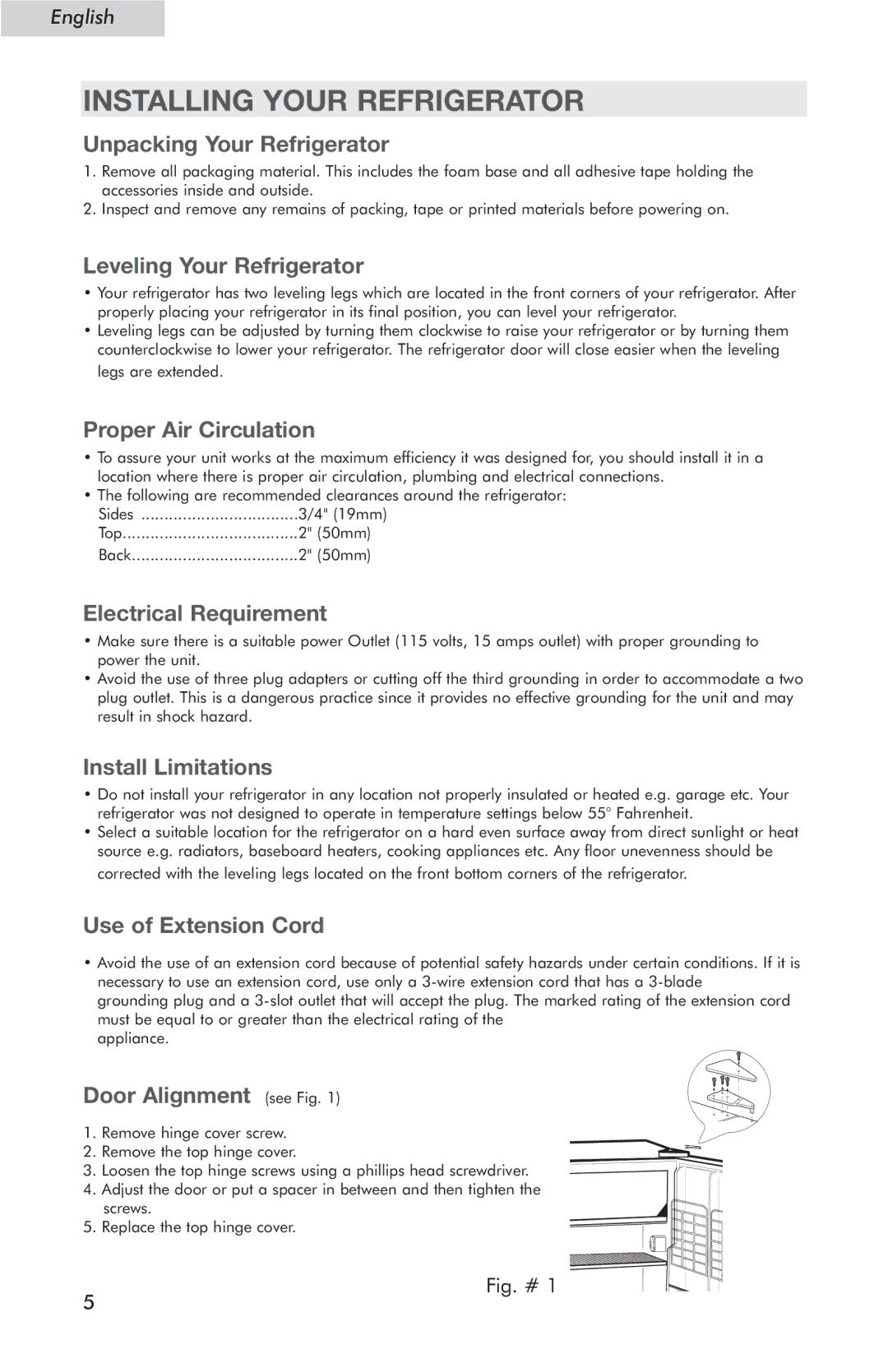 Haier HSE04WNC user manual Installing Your Refrigerator 