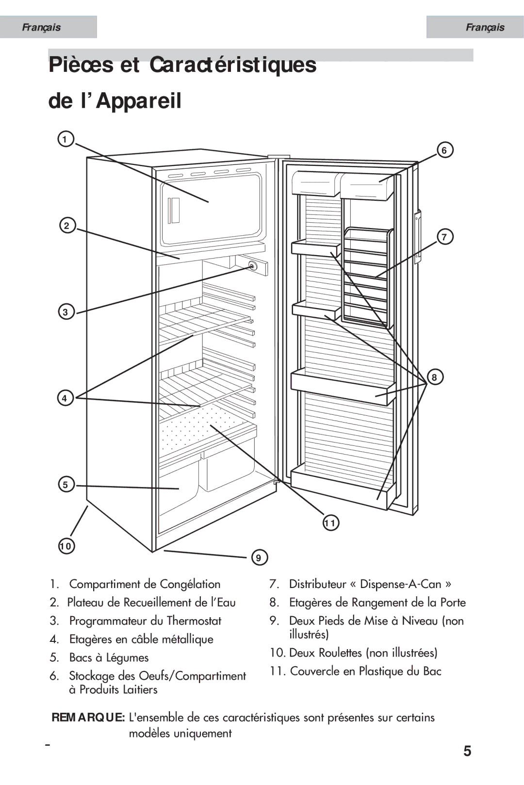 Haier HSE10WNA, HSE12WNA, HSE08WNA user manual Pièces et Caractéristiques de l’Appareil 