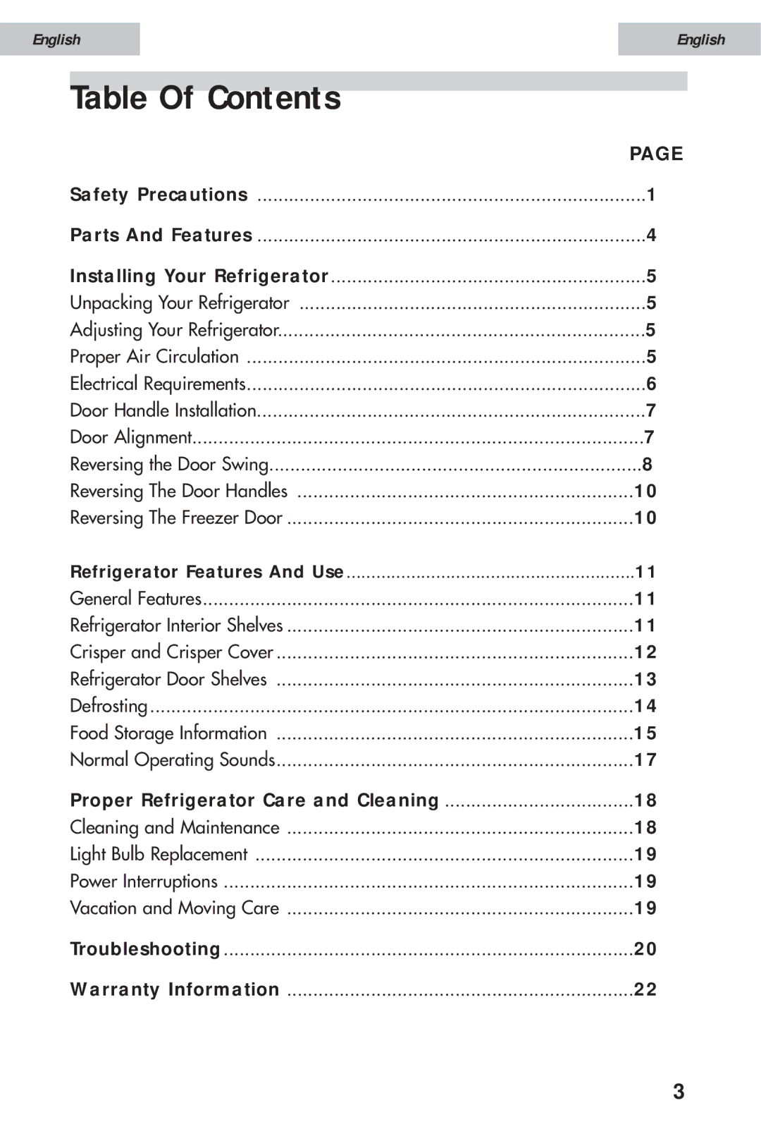 Haier HSE10WNA, HSE12WNA, HSE08WNA user manual Table Of Contents 