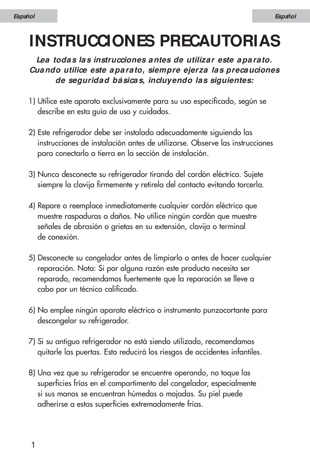 Haier HSE08WNA, HSE12WNA, HSE10WNA user manual Instrucciones Precautorias 