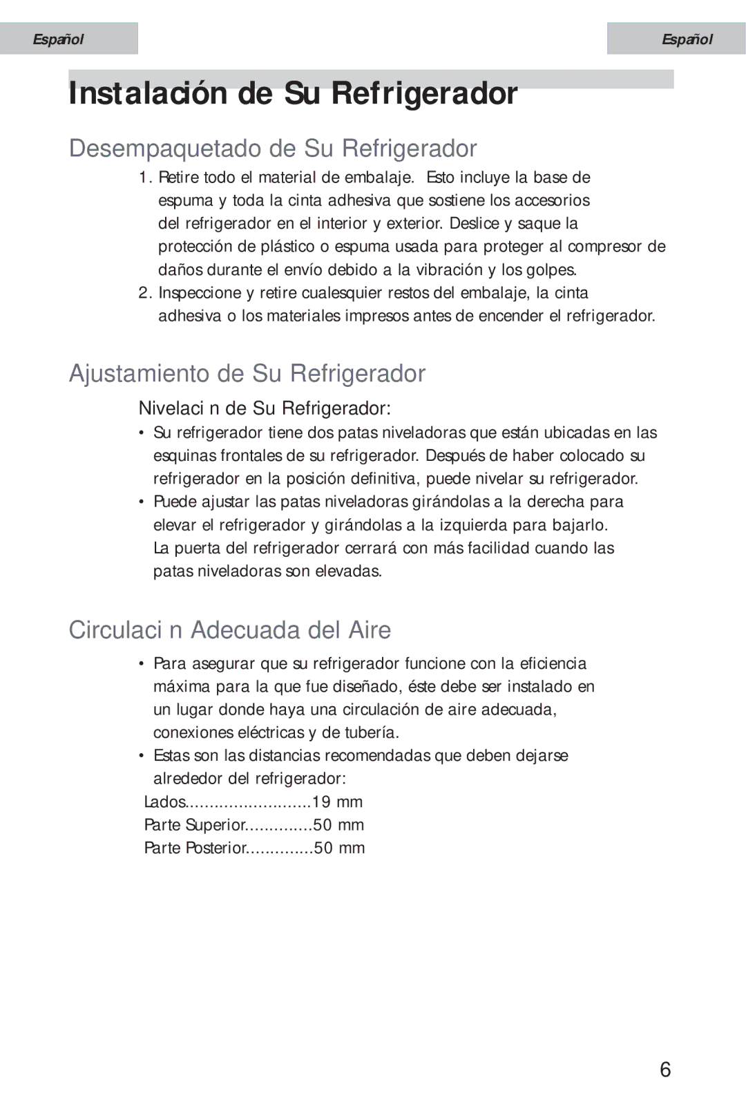 Haier HSE10WNA Instalación de Su Refrigerador, Desempaquetado de Su Refrigerador, Ajustamiento de Su Refrigerador 