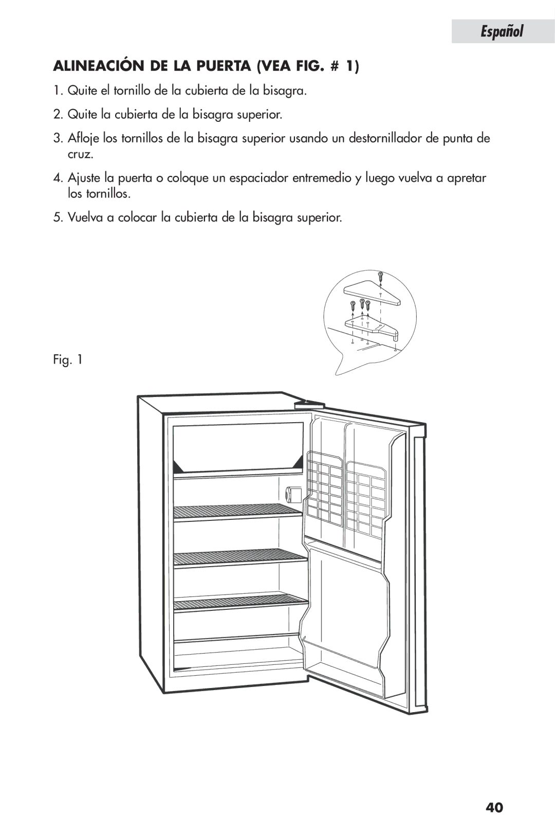 Haier HSP04WNB, HSL04WNA user manual Alineación DE LA Puerta VEA FIG. # 