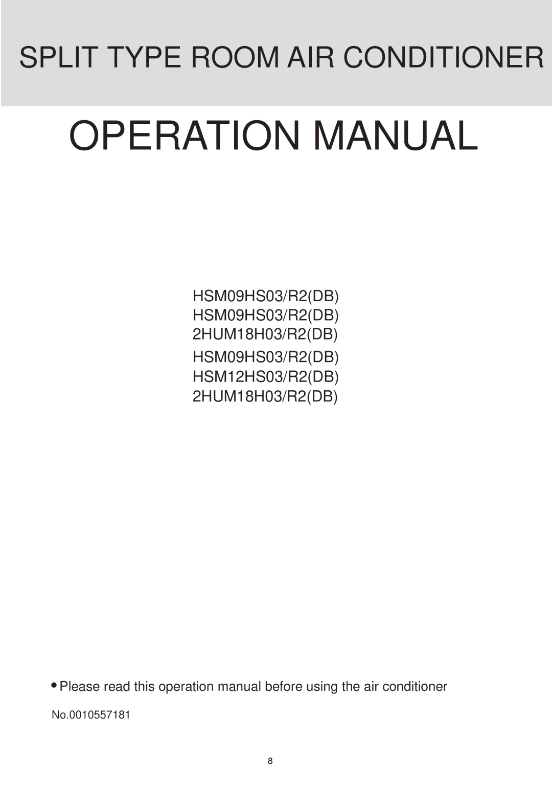 Haier HSU-09R04, HSU-12R04, HSU-18R04, HSU-24R04 operation manual Split Type Room AIR Conditioner 