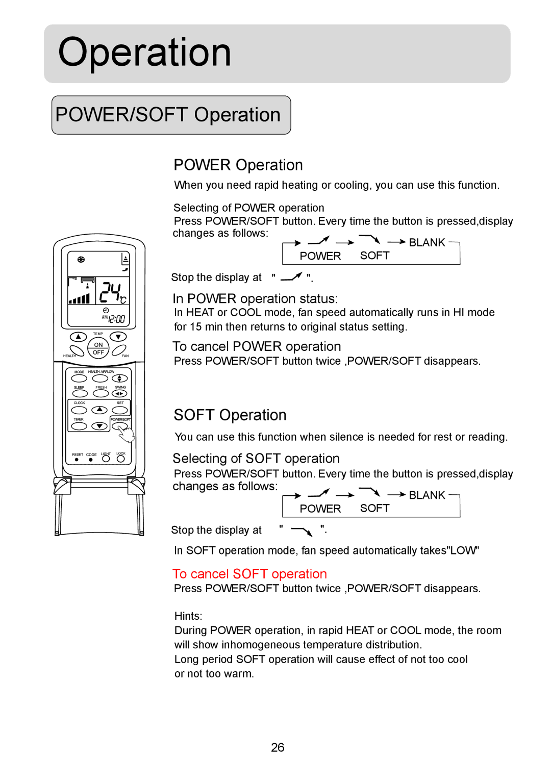 Haier HSU-09R04, HSU-12R04, HSU-18R04, HSU-24R04, HSM09HS03, 2HUM18H03, HSM12HS03 operation manual Operation 