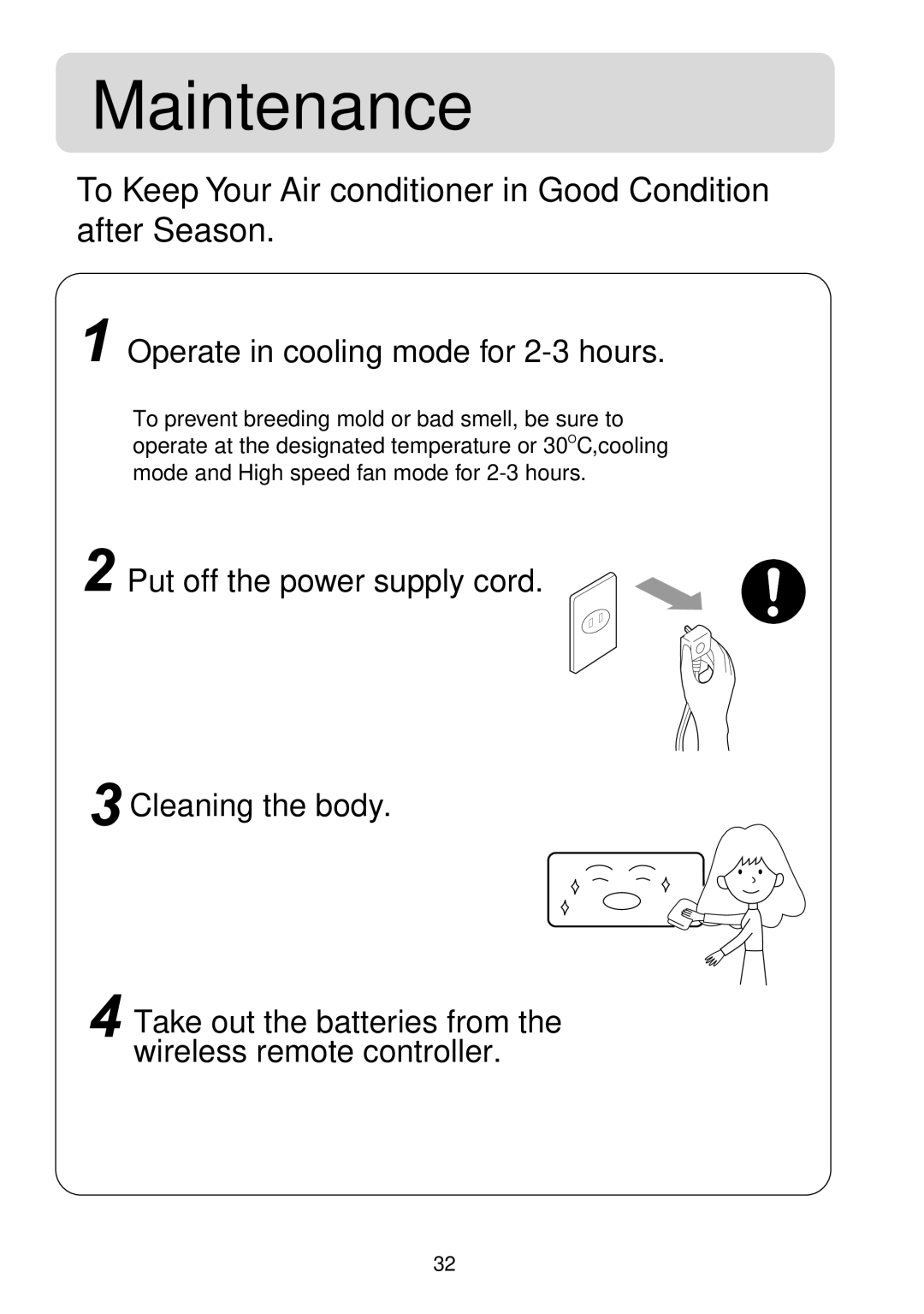 Haier HSU-09R04, HSU-12R04, HSU-18R04, HSU-24R04 To Keep Your Air conditioner in Good Condition after Season 