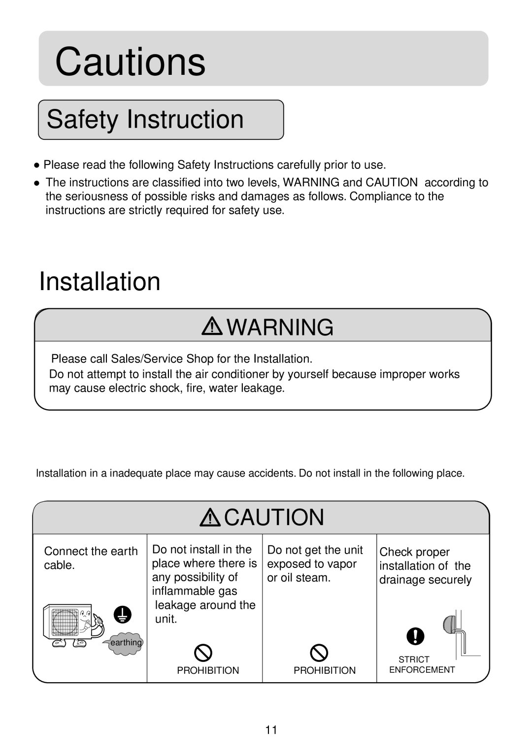 Haier HSM09HS03, 2HUM18H03, HSM12HS03, HSU-09R04, HSU-12R04, HSU-18R04, HSU-24R04 operation manual Safety Instruction 