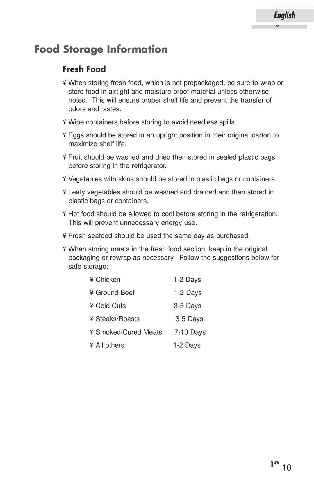 Haier HSP03WNAWW user manual Food Storage Information, Fresh Food 