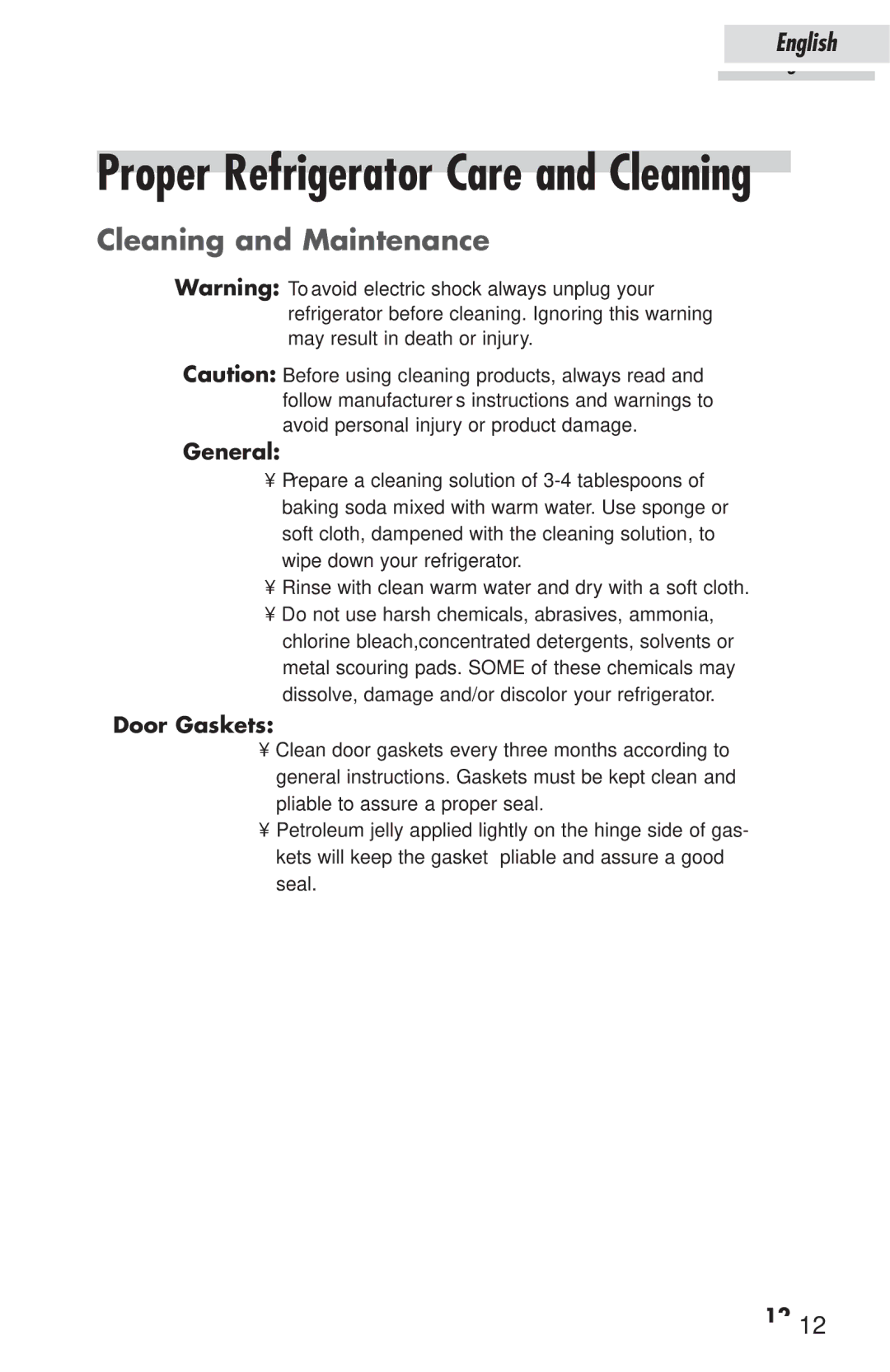 Haier HSP03WNAWW user manual Cleaning and Maintenance, General, Door Gaskets 