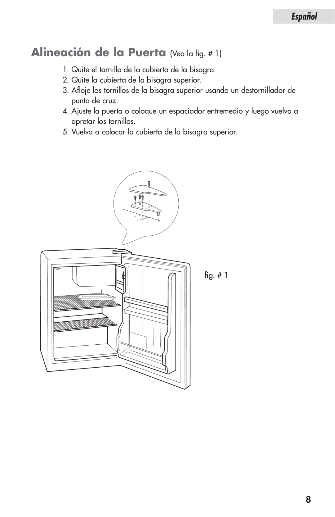 Haier HSP03WNAWW user manual Alineación de la Puerta Vea la fig. # 