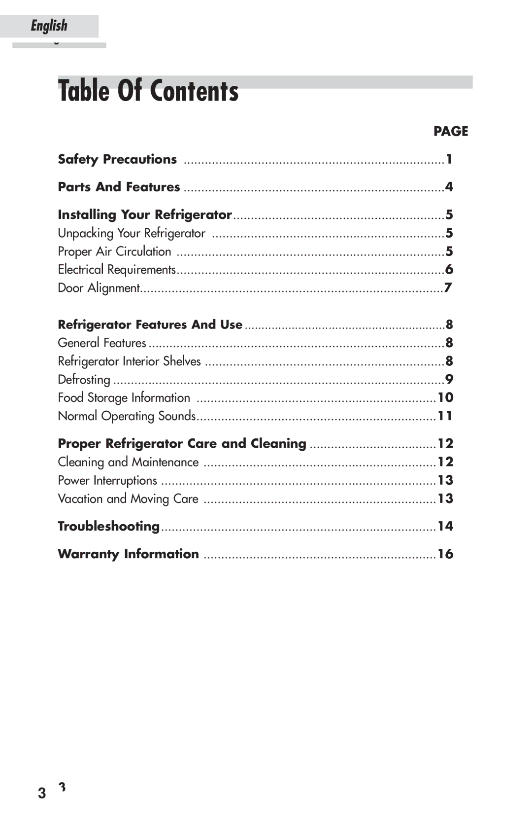 Haier HSP03WNAWW user manual Table Of Contents 