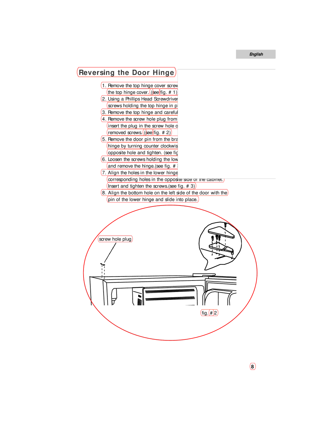 Haier HSP03WNAWW user manual Reversing the Door Hinge 