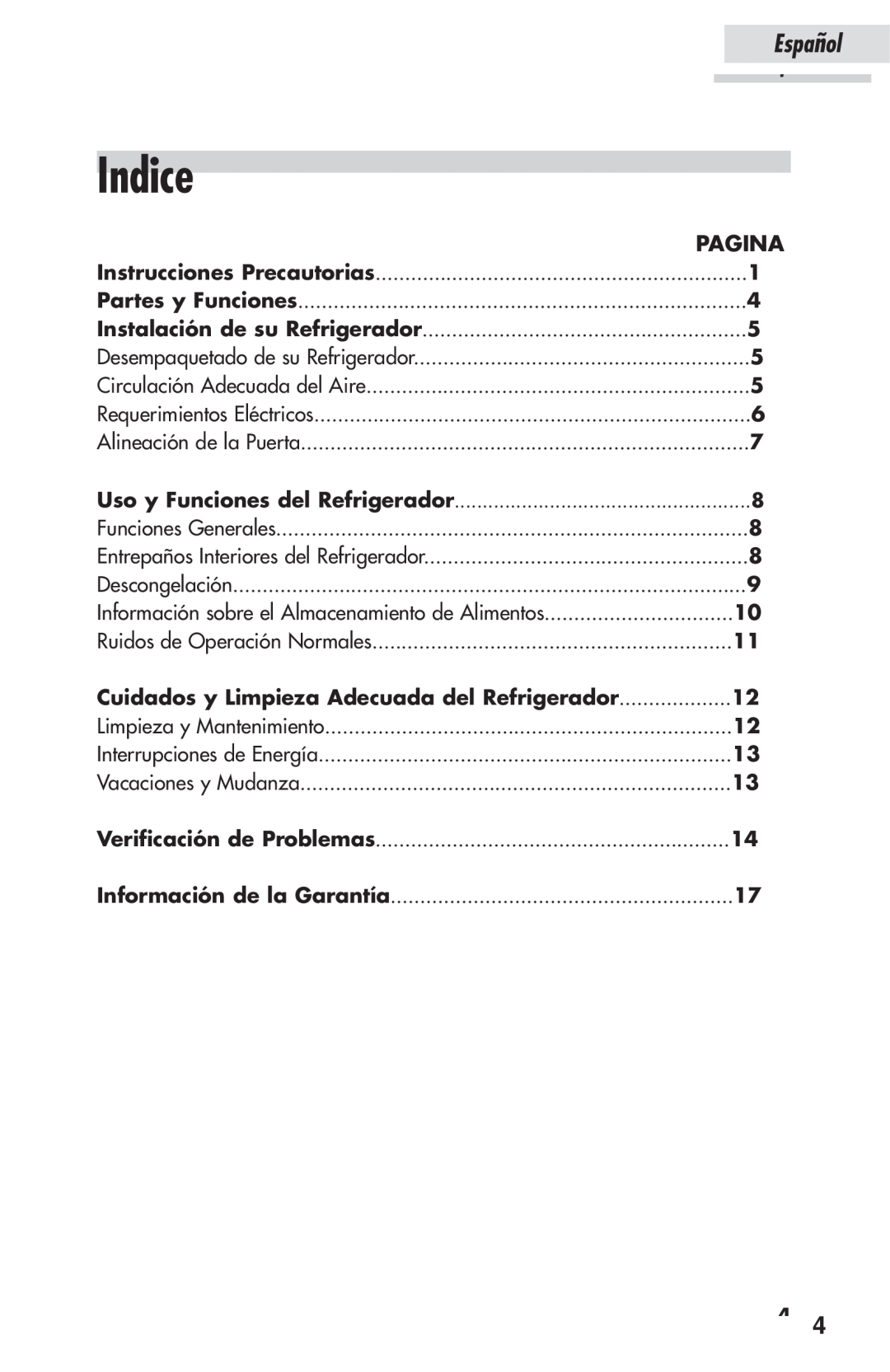 Haier HSP03WNAWW user manual Indice, Pagina, Español 