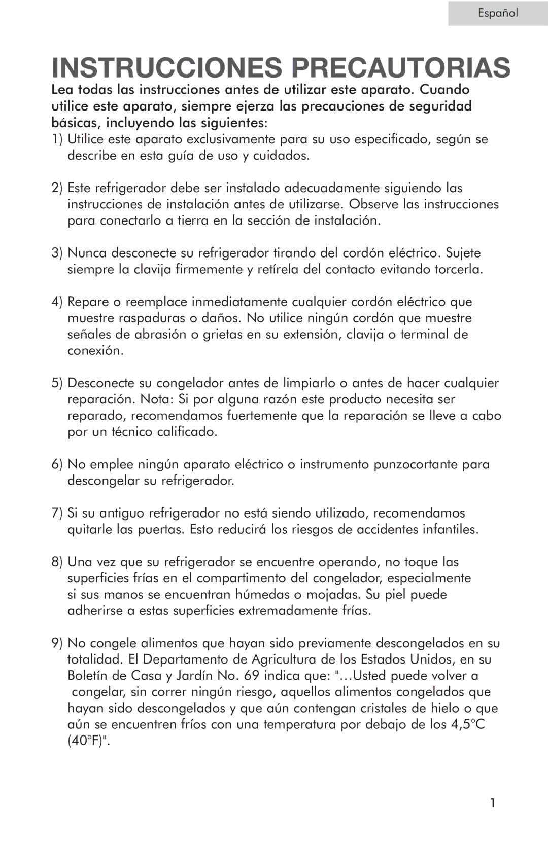 Haier HSP03WNC user manual Instrucciones Precautorias 