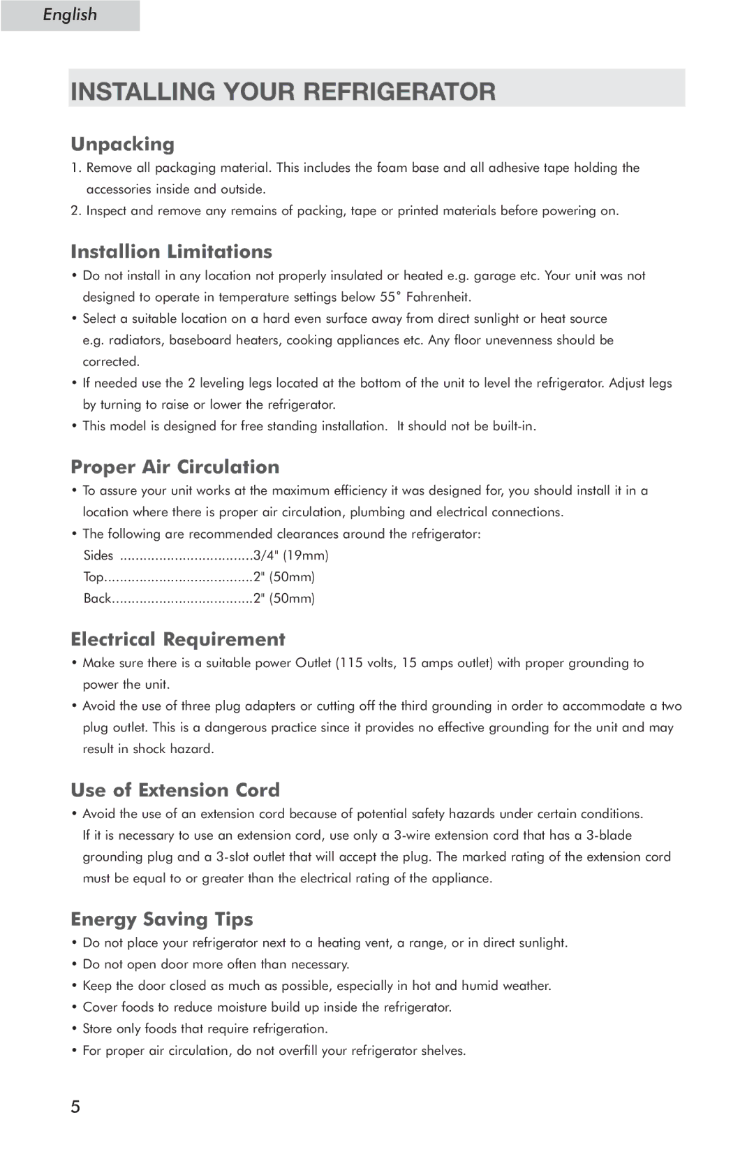 Haier HSP03WNC user manual Installing Your Refrigerator 