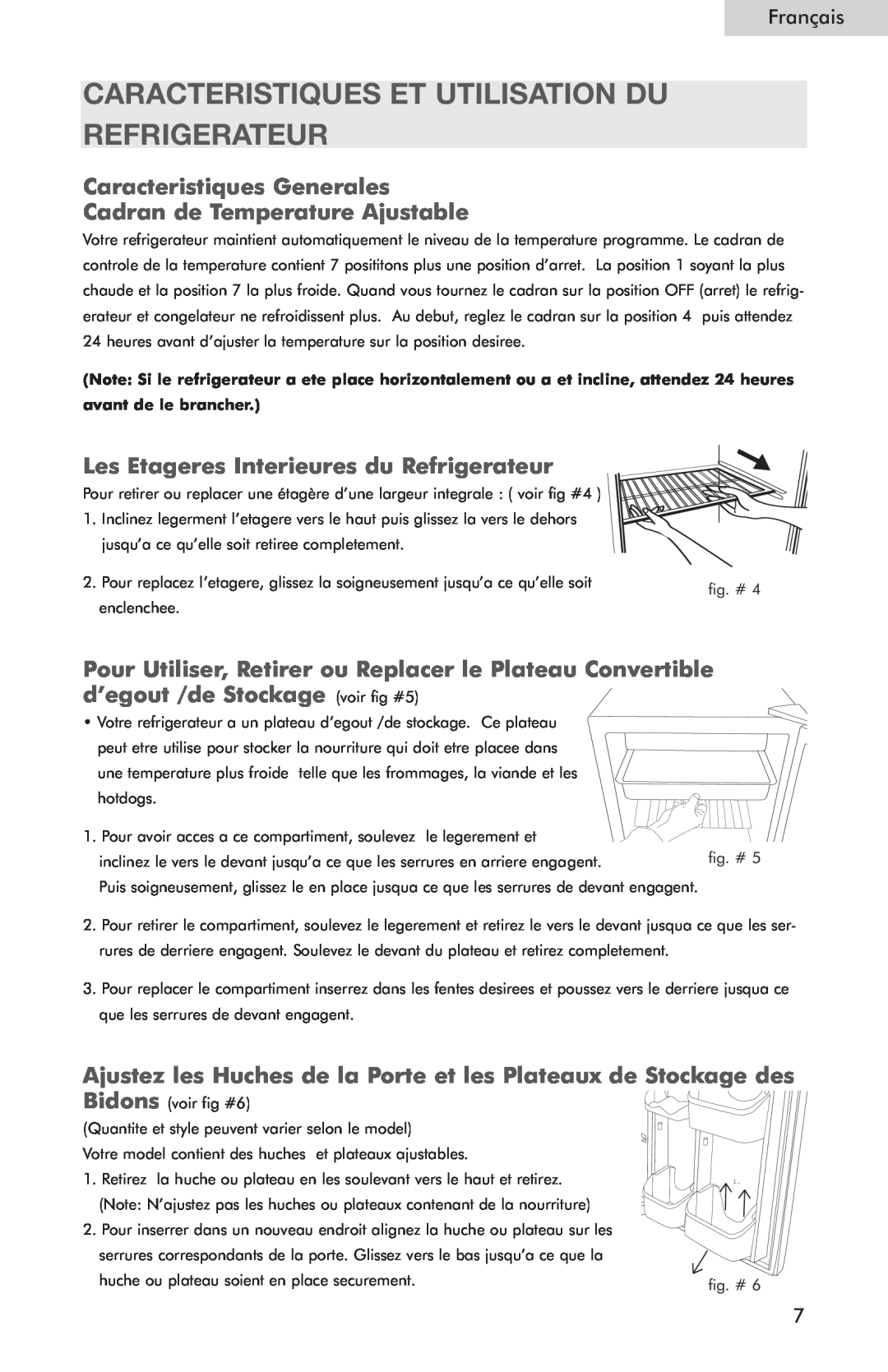 Haier HSP05WNC Caracteristiques Et Utilisation Du Refrigerateur, Les Etageres Interieures du Refrigerateur, Français 