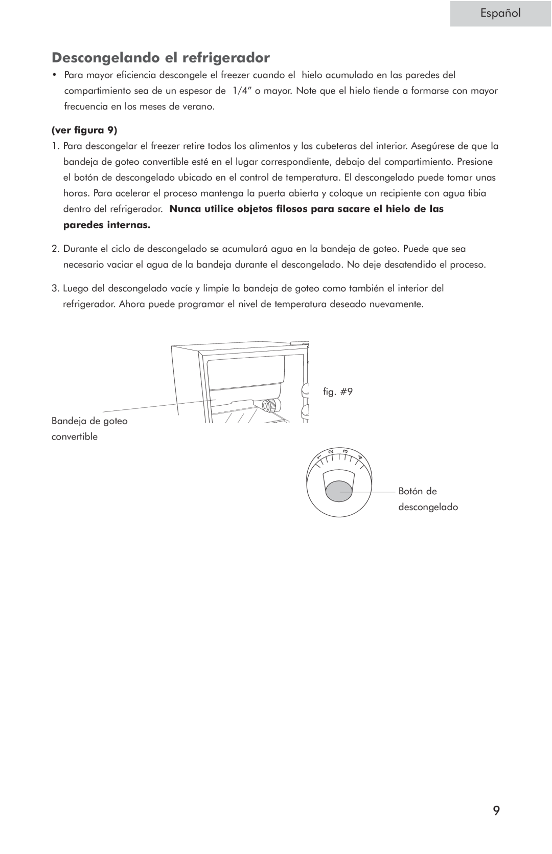 Haier HSP05WNC user manual Descongelando el refrigerador, Español, ver figura 