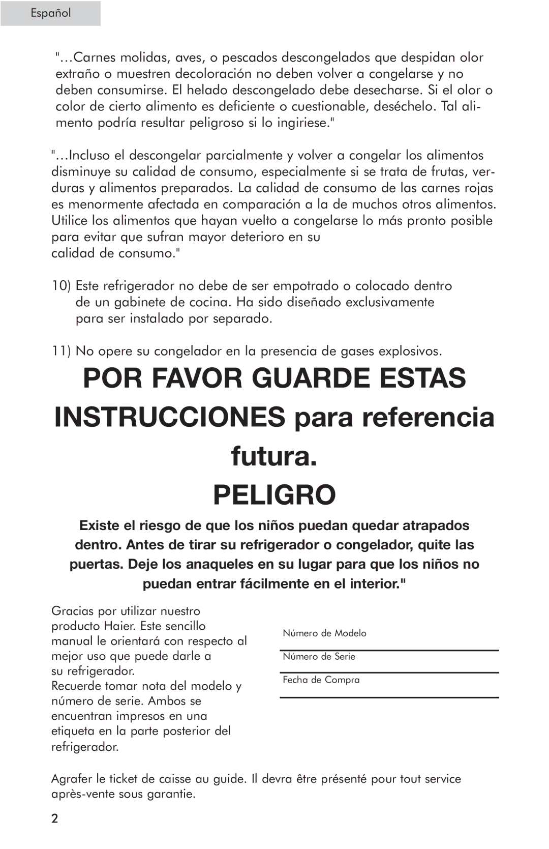 Haier HSQ05WNC user manual POR Favor Guarde Estas 