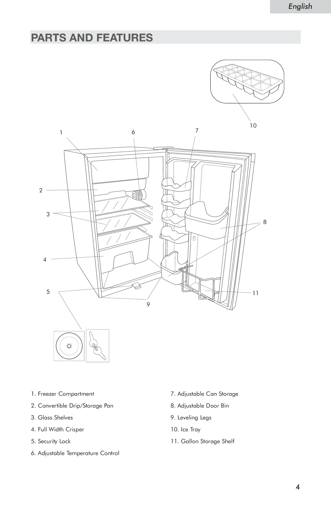 Haier HSQ05WNC user manual Parts and Features 