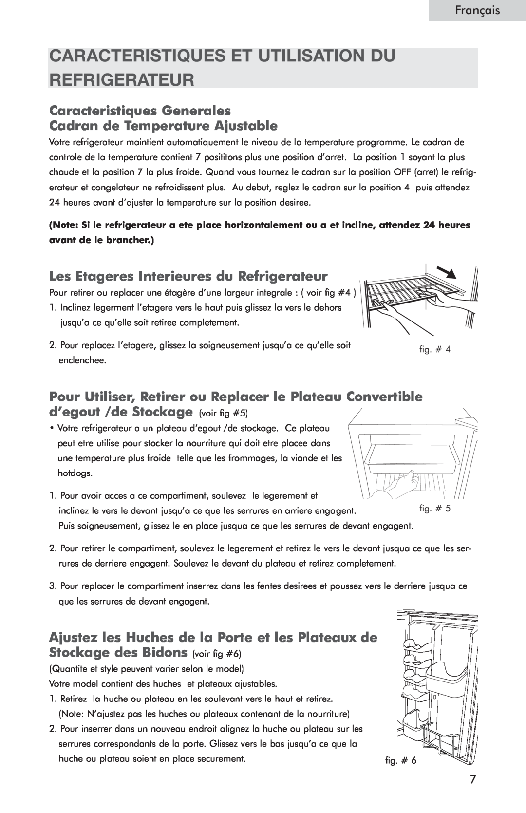 Haier HSQ05WNC Caracteristiques Et Utilisation Du Refrigerateur, Les Etageres Interieures du Refrigerateur, Français 