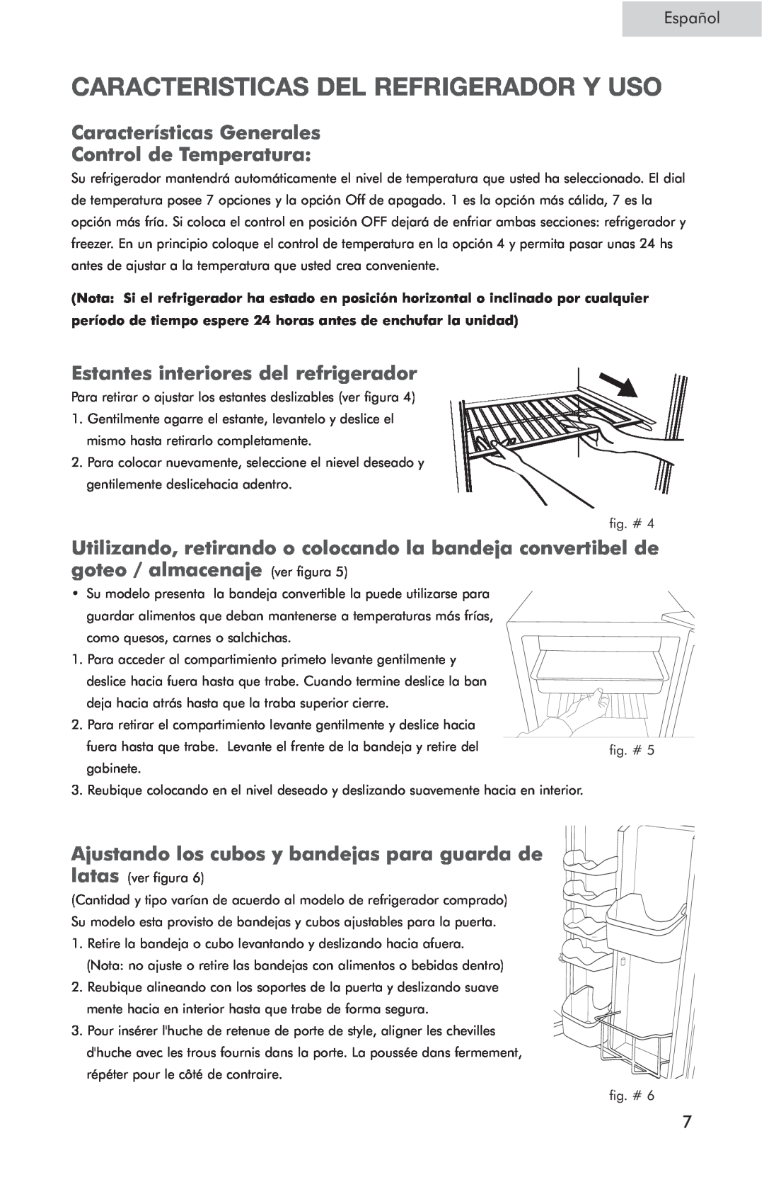 Haier HSQ05WNC Caracteristicas Del Refrigerador Y Uso, Características Generales Control de Temperatura, Español 