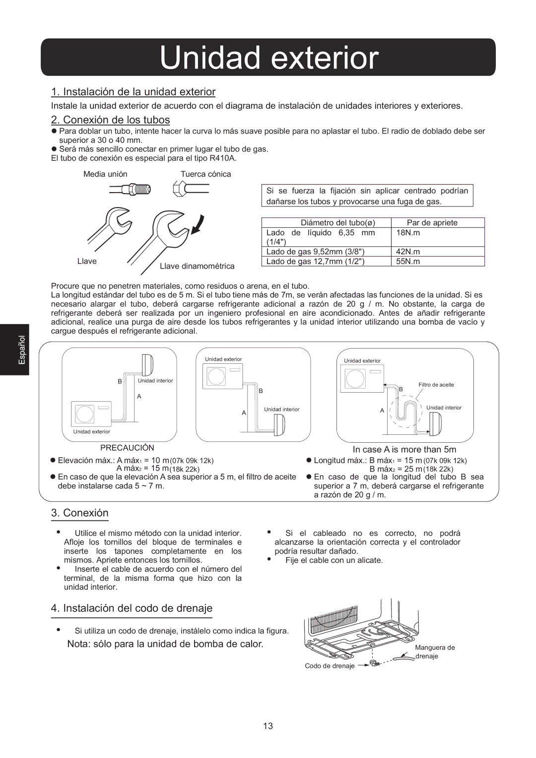 Haier HSU-22HEA03/R2, HSU-07HEA03/R2, 0010516146 Unidad exterior, Instalación de la unidad exterior, Conexión de los tubos 