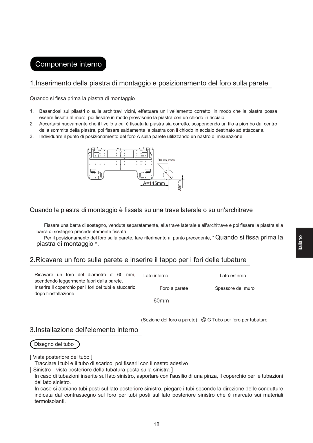 Haier 0010516146, HSU-07HEA03/R2, HSU-09HEA103/R2, HSU-22HEA03/R2 installation manual Componente interno, Disegno del tubo 