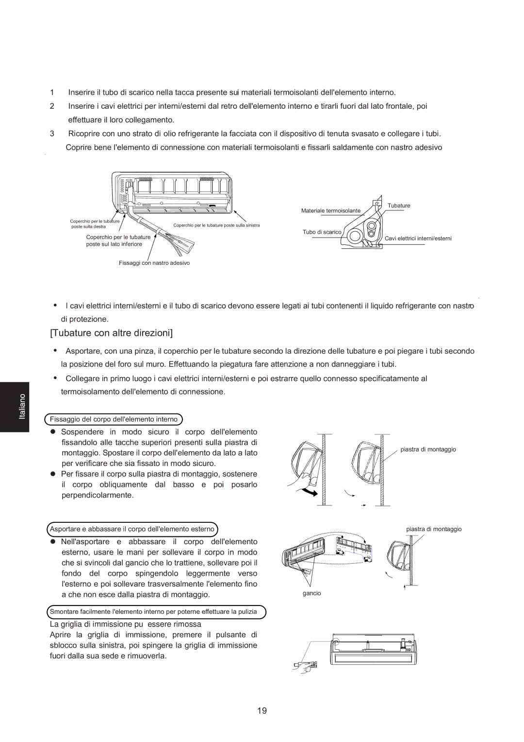 Haier HSU-07HEA03/R2, HSU-09HEA103/R2, HSU-22HEA03/R2, 0010516146 installation manual Tubature con altre direzioni 