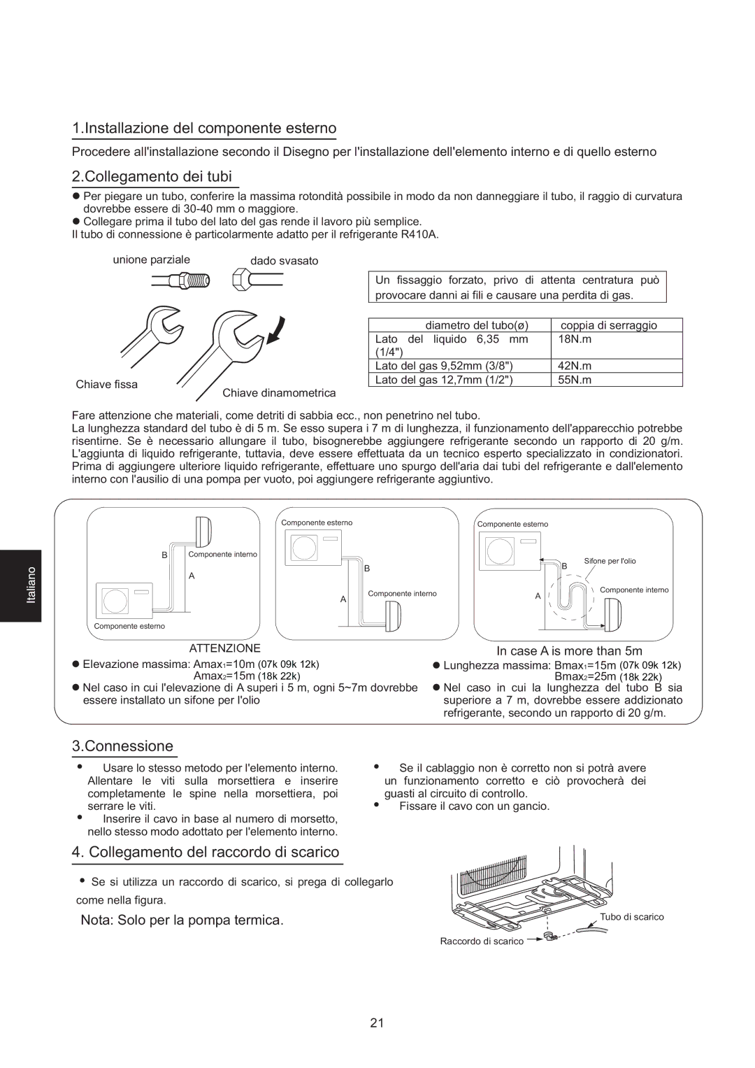 Haier HSU-22HEA03/R2 Componente esterno, Installazione del componente esterno, Collegamento dei tubi, Connessione 