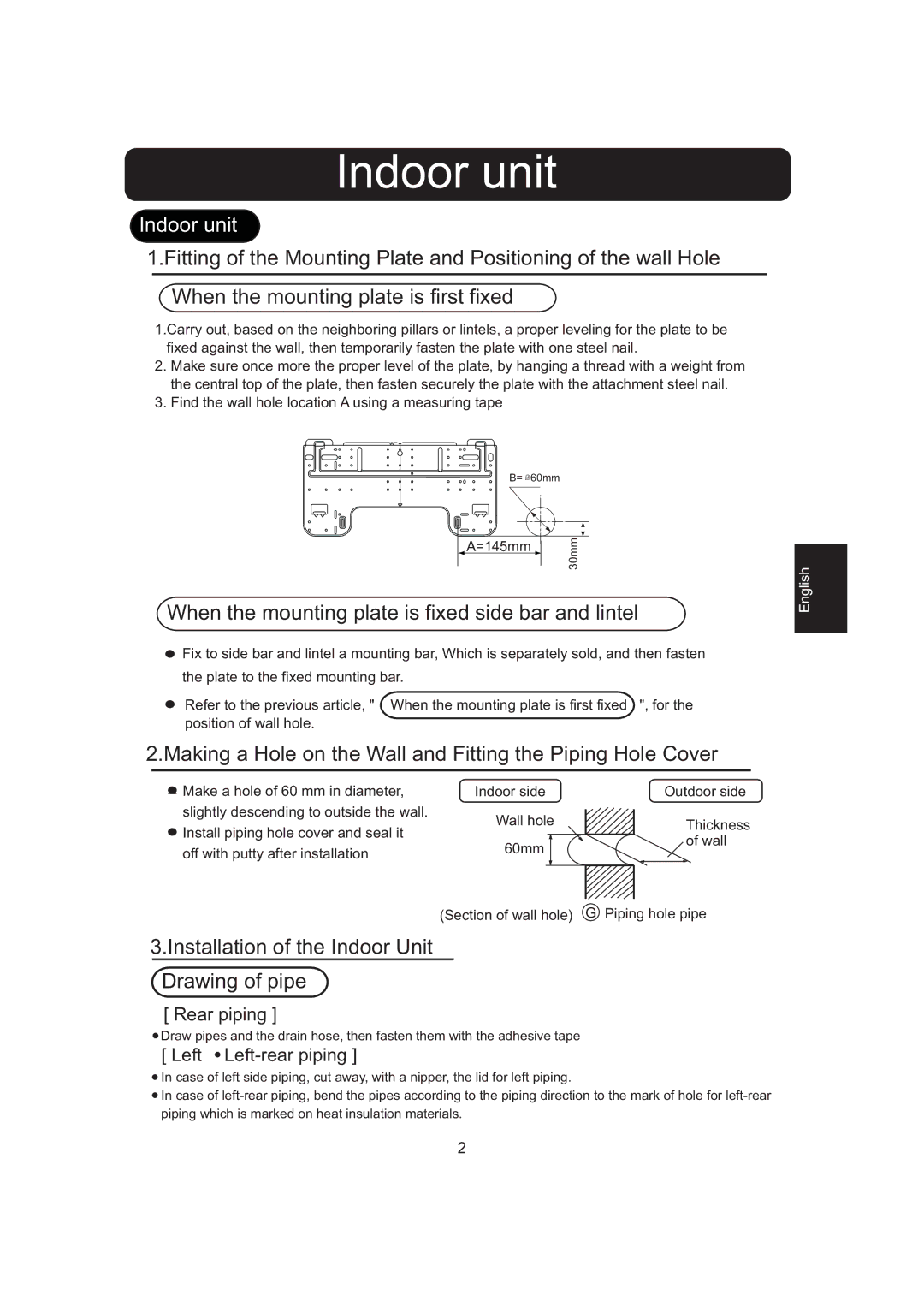 Haier 0010516146, HSU-07HEA03/R2, HSU-09HEA103/R2, HSU-22HEA03/R2 installation manual Indoor unit 