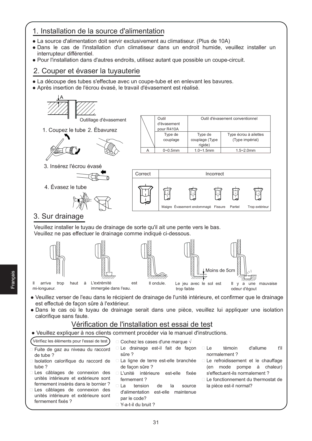 Haier HSU-07HEA03/R2, HSU-09HEA103/R2, HSU-22HEA03/R2, 0010516146 installation manual Installation de la source dalimentation 