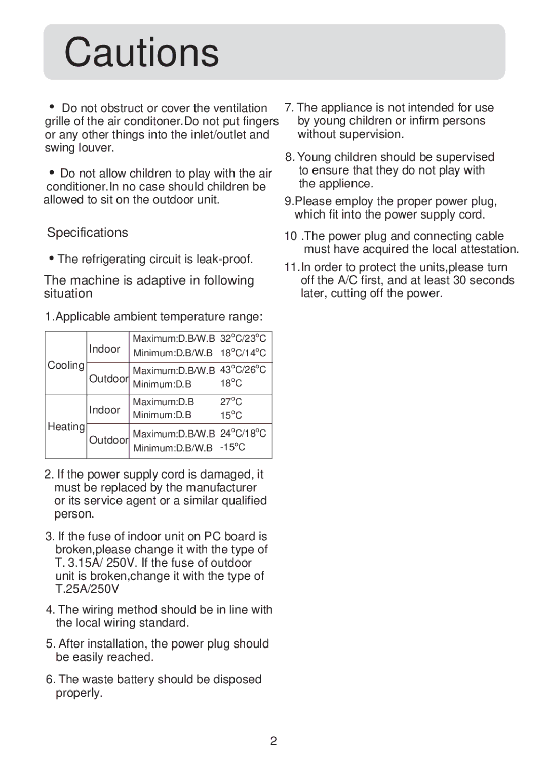 Haier HSU-07HV03, HSU-09HV03, HSU-12HV03, HSU-18HV03, HSU-22HV03, HSU-12HVB03 operation manual Specifications 