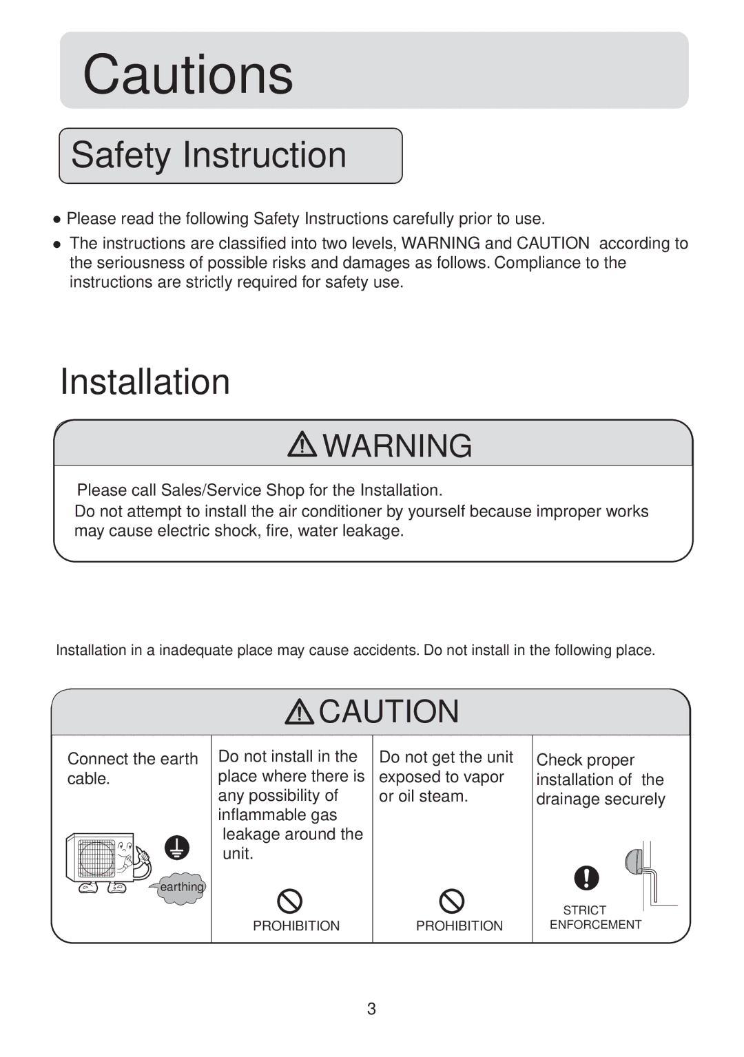 Haier HSU-07HV03, HSU-09HV03, HSU-12HV03, HSU-18HV03, HSU-22HV03, HSU-12HVB03 operation manual Safety Instruction 