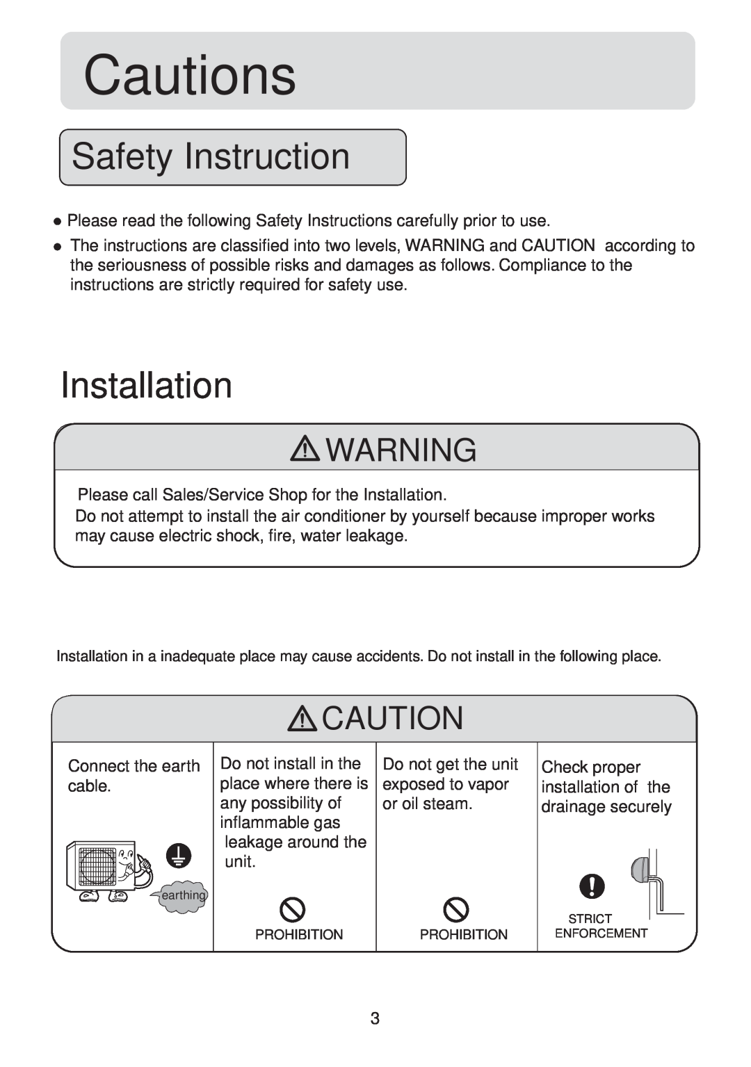 Haier HSU-07HV03, HSU-09HV03, HSU-12HV03, HSU-18HV03, HSU-22HV03, HSU-12HVB03 Safety Instruction, Installation, Cautions 