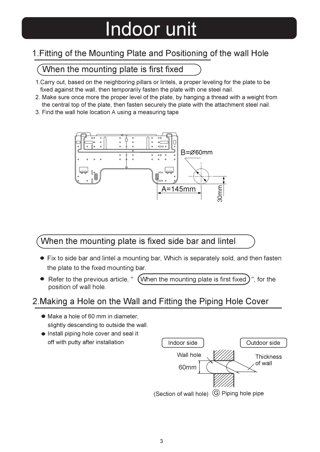 Haier 001051, HSU-0912RF03 installation manual When the mounting plate is fixed side bar and lintel 