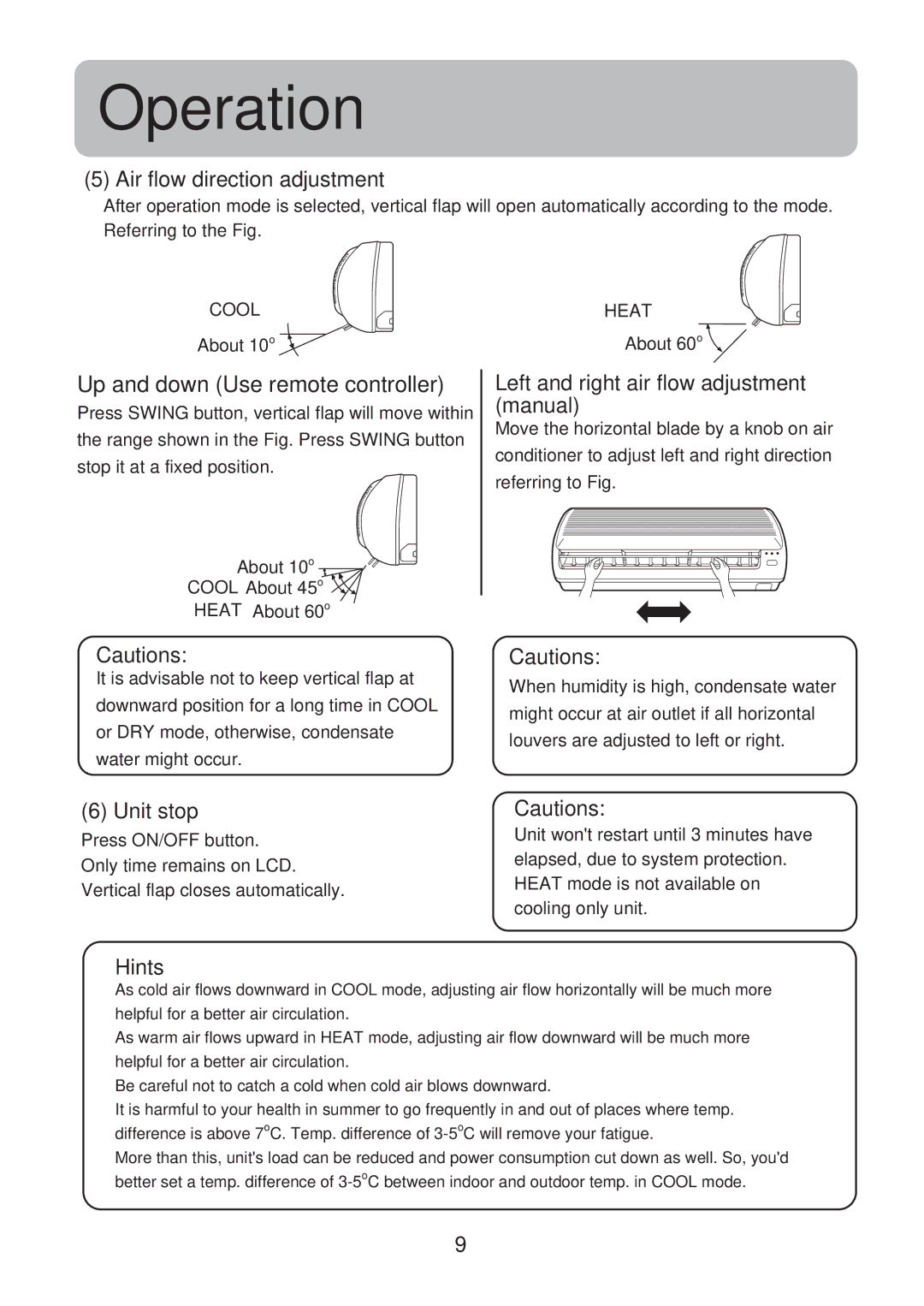 Haier HSU-12CG13, HSU-09CG13, HSU-14CG13 Air flow direction adjustment, Left and right air flow adjustment manual 