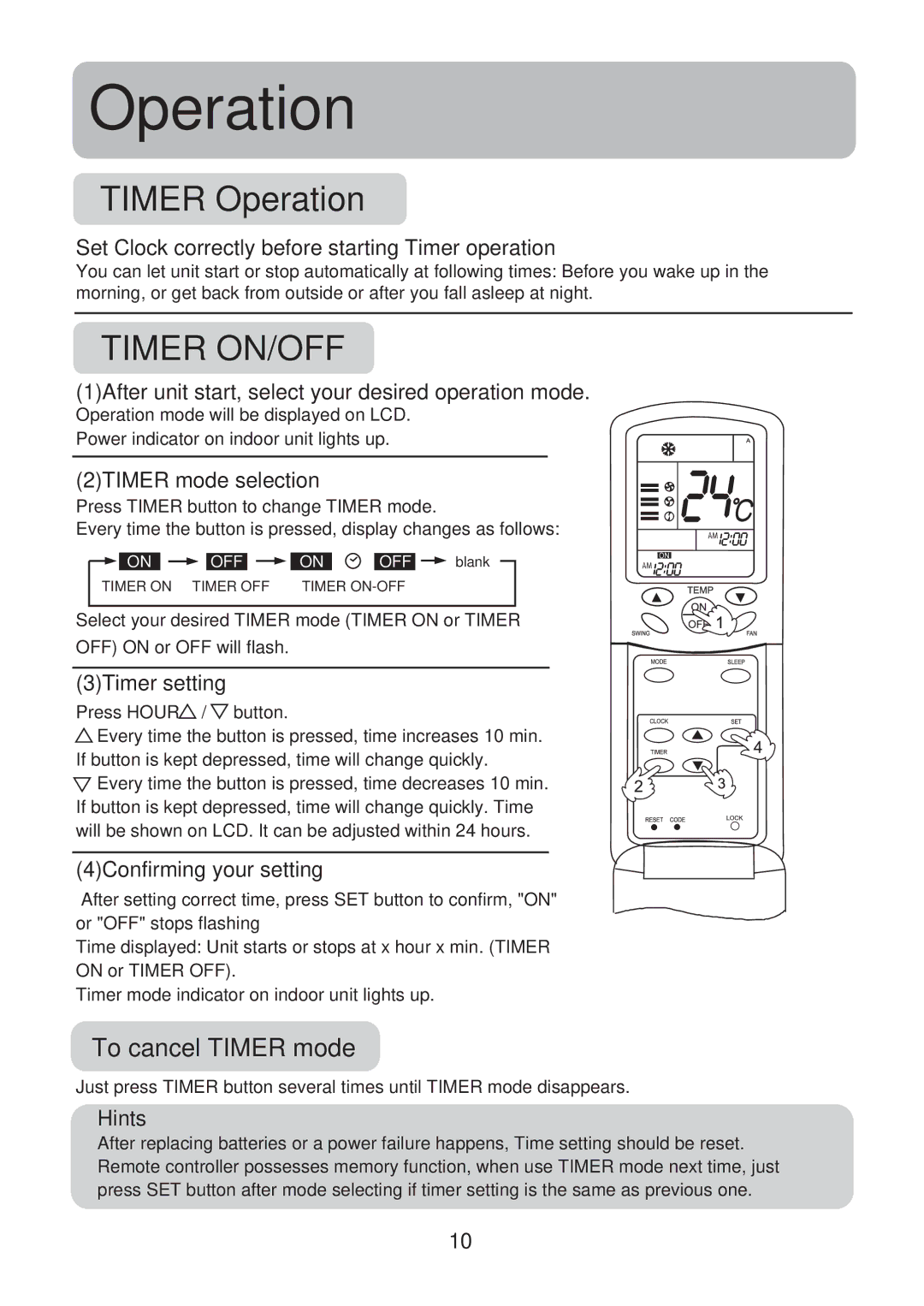 Haier HSU-14CG13, HSU-09CG13, HSU-12CG13 operation manual Timer Operation, To cancel Timer mode 