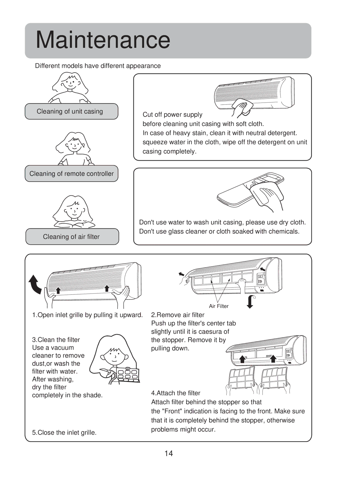 Haier HSU-09CG13, HSU-12CG13, HSU-14CG13 operation manual Maintenance 