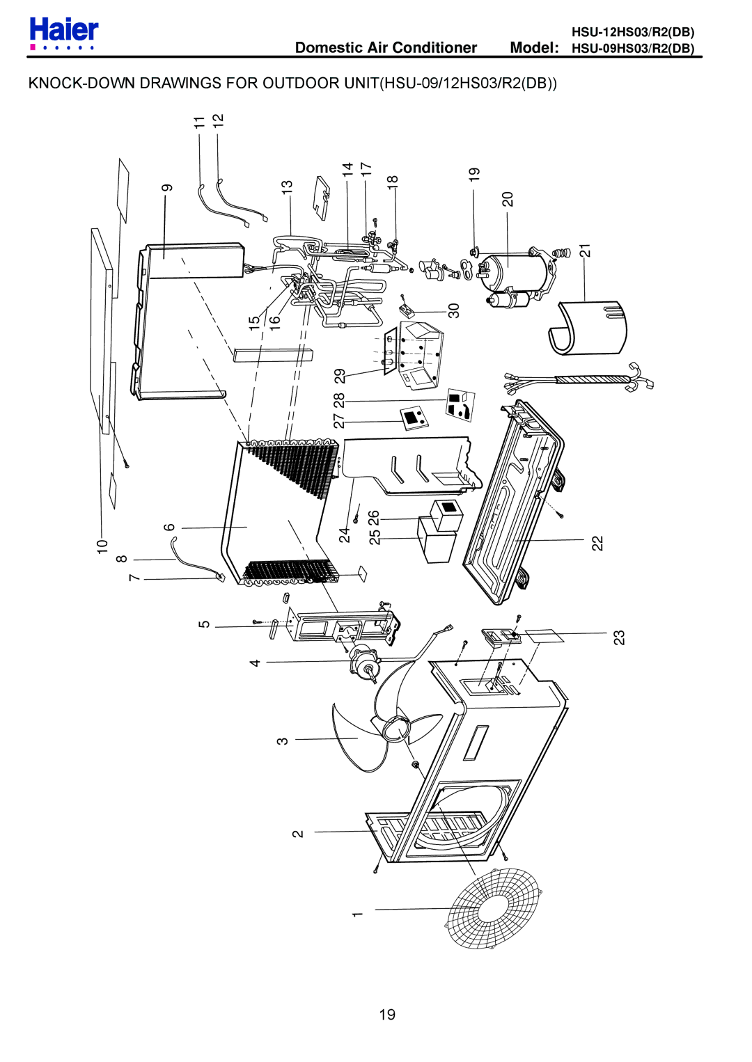 Haier HSU-12HS03/R2DB, HSU-09HS03/R2DB service manual KNOCK-DOWN Drawings for Outdoor UNITHSU-09/12HS03/R2DB 