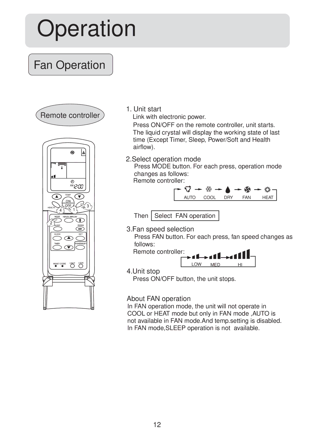 Haier HSU-09HS03/R2(DB) operation manual Fan Operation, About FAN operation 