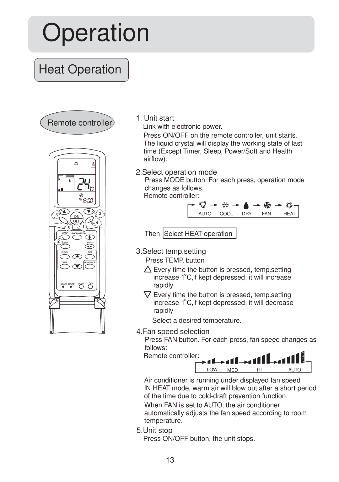 Haier HSU-09HS03/R2(DB) operation manual Heat Operation 