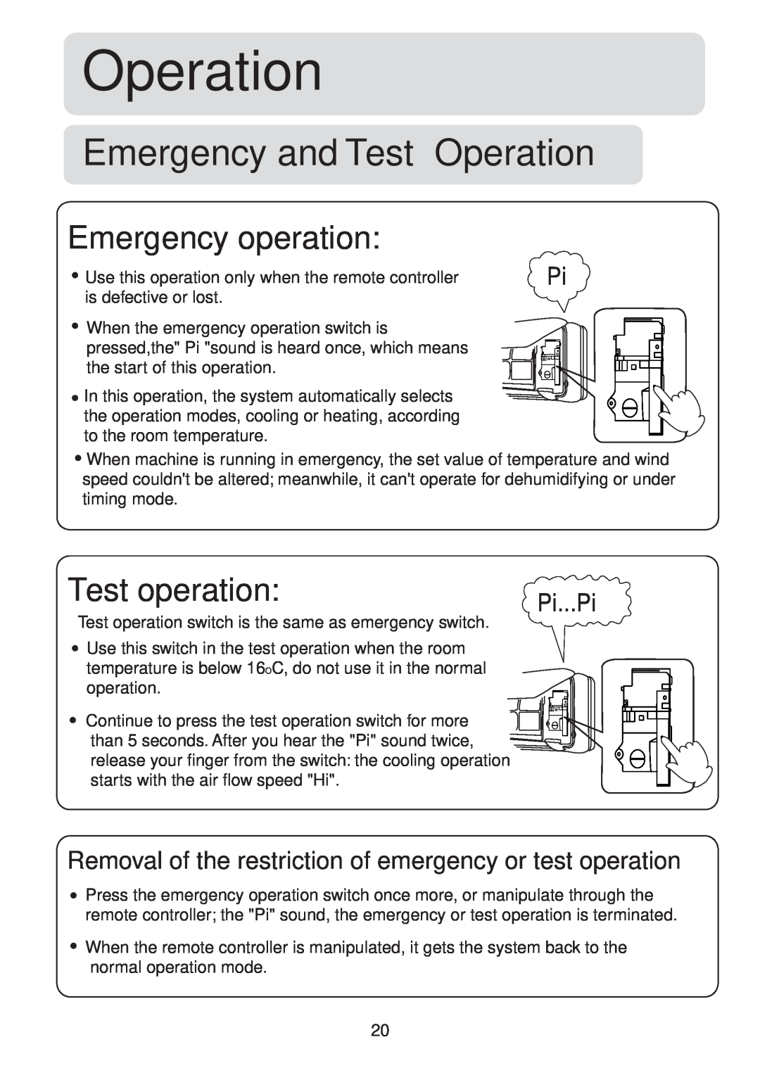 Haier HSU-09HS03/R2(DB) operation manual Emergency and Test Operation, Emergency operation, Test operation 
