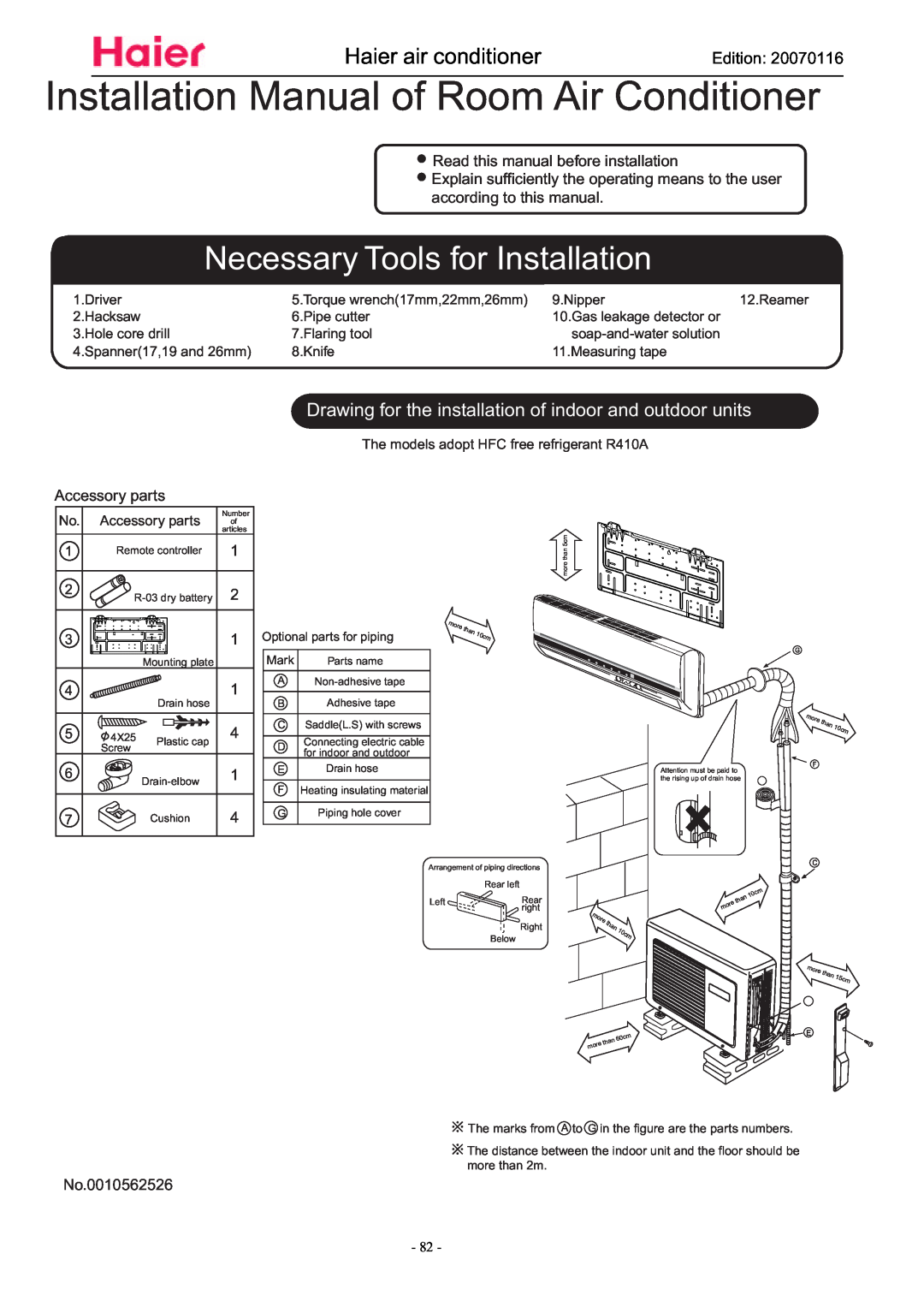 Haier HSU-09HSA03/R2(DB), HSU-12HSA03/R2(DB) Installation Manual of Room Air Conditioner, Necessary Tools for Installation 